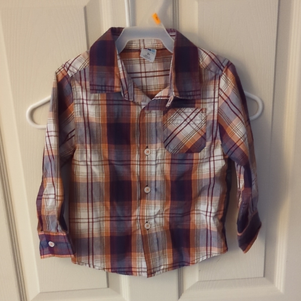 Plaid Kids Shirt - Orange and Blue